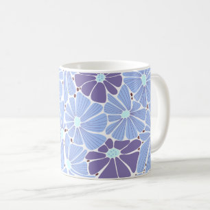 Stylised daisy digital pattern - blue coffee mug
