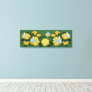 Stylised Dandelion & Butterflies Yellow & Green Canvas Print