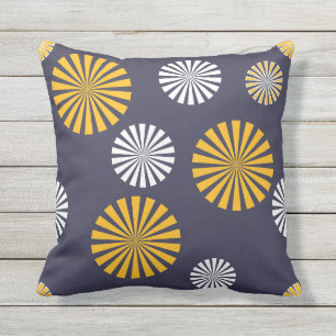 Stylised dandelions, navy blue, yellow, white cushion