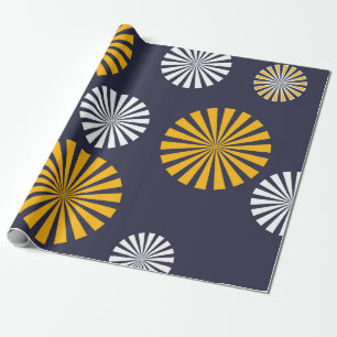 Stylised dandelions, navy blue, yellow, white wrapping paper