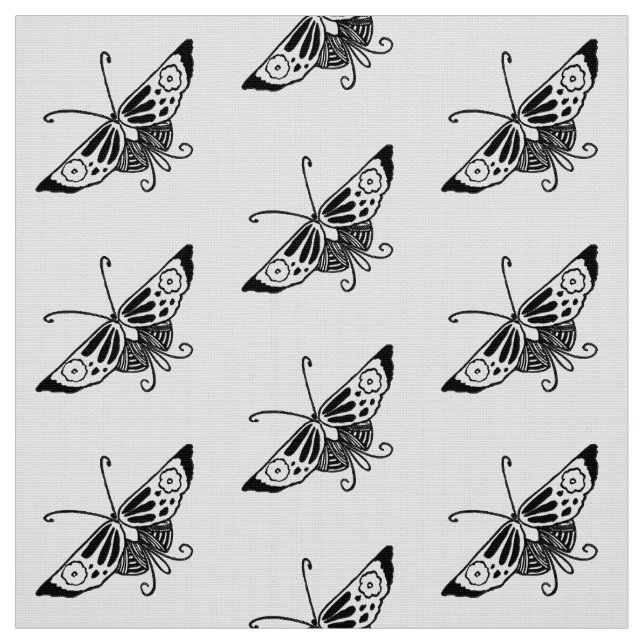 Stylised Deco Butterfly, Black and White Fabric (Swatch)