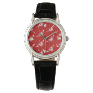 Stylised Deco butterfly  - Chinese red Watch