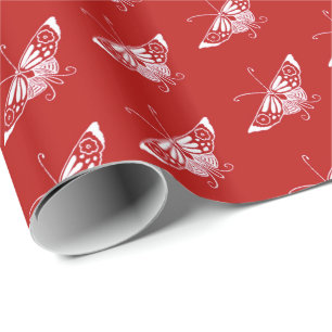 Stylised Deco butterfly - Chinese red Wrapping Paper