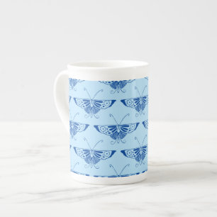 Stylised Deco butterfly  - cobalt and pale blue Bone China Mug