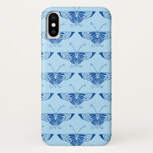 Stylised Deco butterfly - cobalt and pale blue iPhone X Case