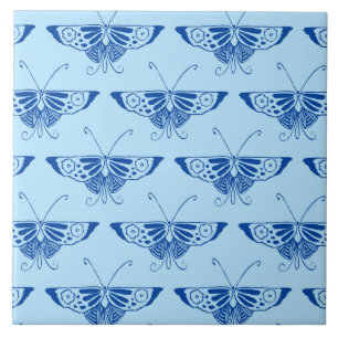 Stylised Deco butterfly - cobalt and pale blue Tile