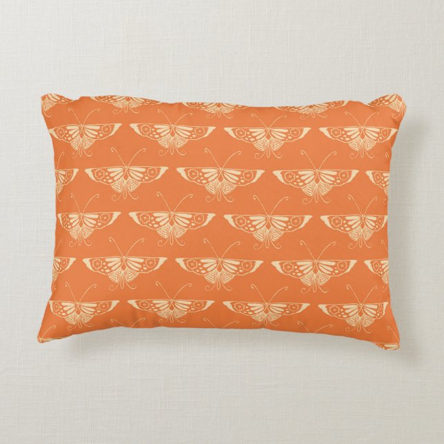 Stylised Deco butterfly  - coral orange Decorative Cushion (Back)