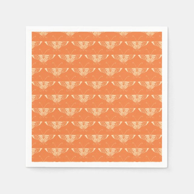 Stylised Deco butterfly  - coral orange Napkin (Front)