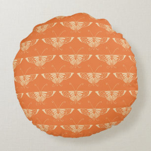 Stylised Deco butterfly - coral orange Round Cushion