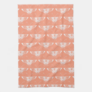 Stylised Deco butterfly - coral orange Tea Towel