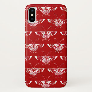 Stylised Deco butterfly - dark red and white iPhone X Case