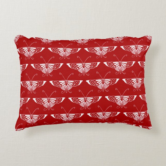 Stylised Deco butterfly  - dark red and white Decorative Cushion (Front)