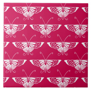 Stylised Deco butterfly - fuchsia pink Tile