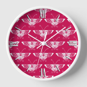 Stylised Deco butterfly - fuchsia pink Wall Clock