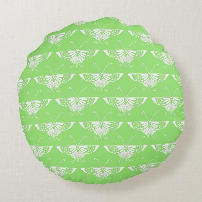 Stylised Deco butterfly  - lime green Round Cushion (Back)