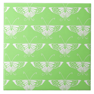 Stylised Deco butterfly - lime green Tile