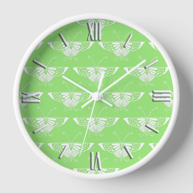 Stylised Deco butterfly  - lime green Wall Clock (Front)