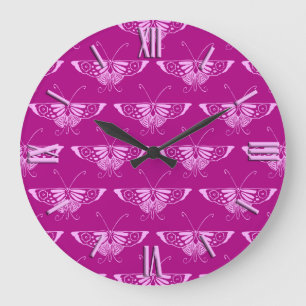 Stylised Deco butterfly - magenta and pink Large Clock