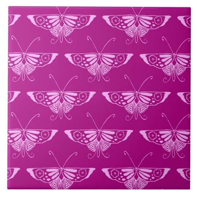 Stylised Deco butterfly  - magenta and pink Tile (Front)