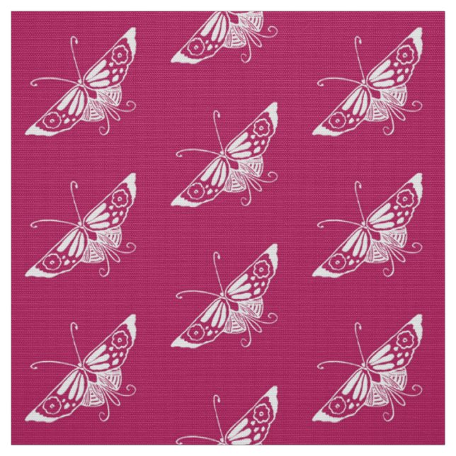 Stylised Deco Butterfly, Magenta Fabric (Swatch)