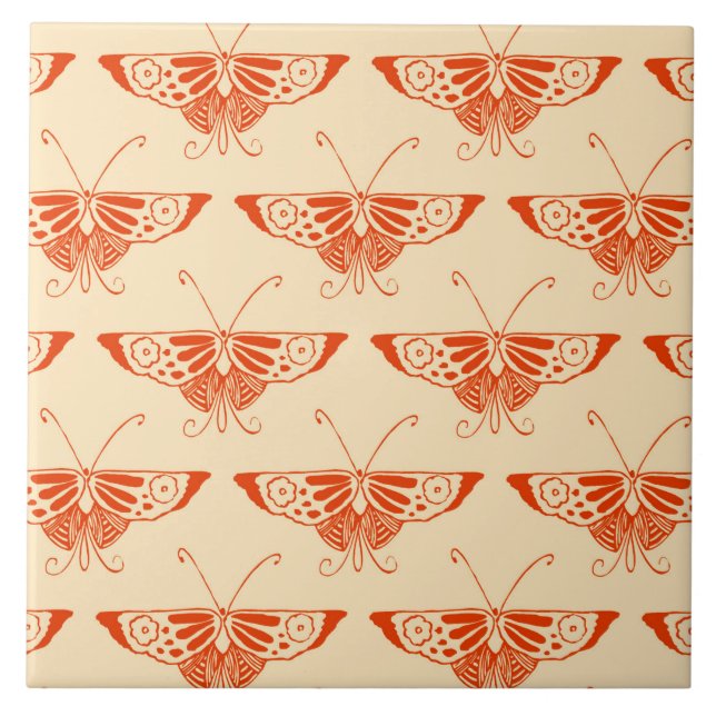 Stylised Deco butterfly  - mandarin orange Tile (Front)