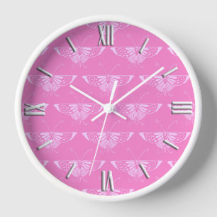 Stylised Deco butterfly - orchid pink Clock