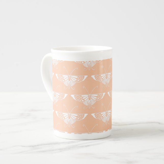 Stylised Deco butterfly  - soft peach Bone China Mug (Front Left)