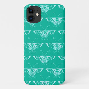 Stylised Deco butterfly  - turquoise and aqua iPhone 11 Case