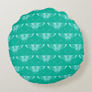 Stylised Deco butterfly  - turquoise and aqua Round Cushion