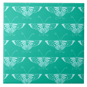 Stylised Deco butterfly  - turquoise and aqua Tile