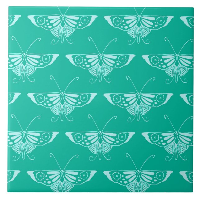 Stylised Deco butterfly  - turquoise and aqua Tile (Front)