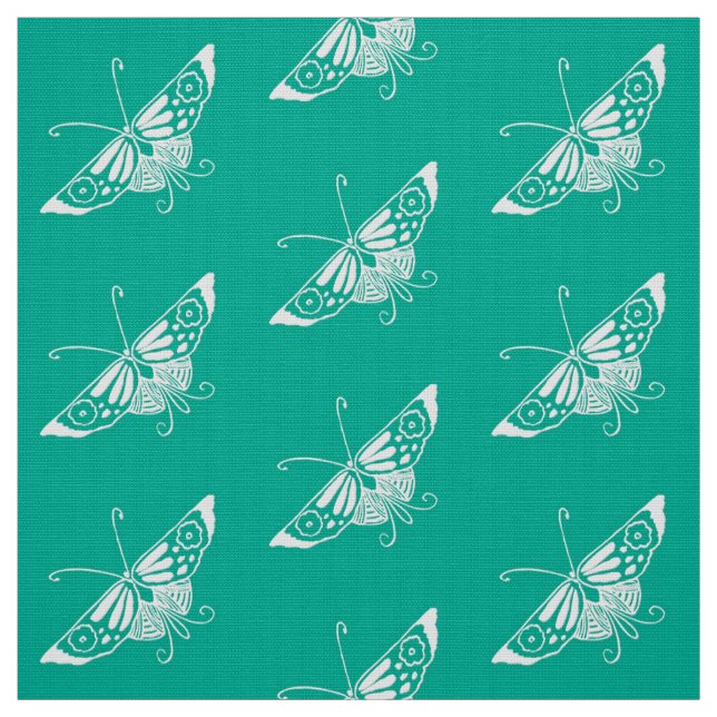 Stylised Deco Butterfly, Turquoise Fabric (Swatch)