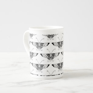 Stylised Deco butterfly - white and black Bone China Mug