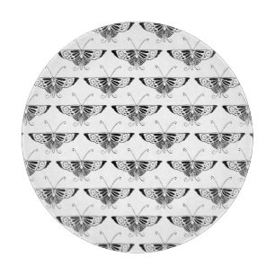 Stylised Deco butterfly - white and black Cutting Board