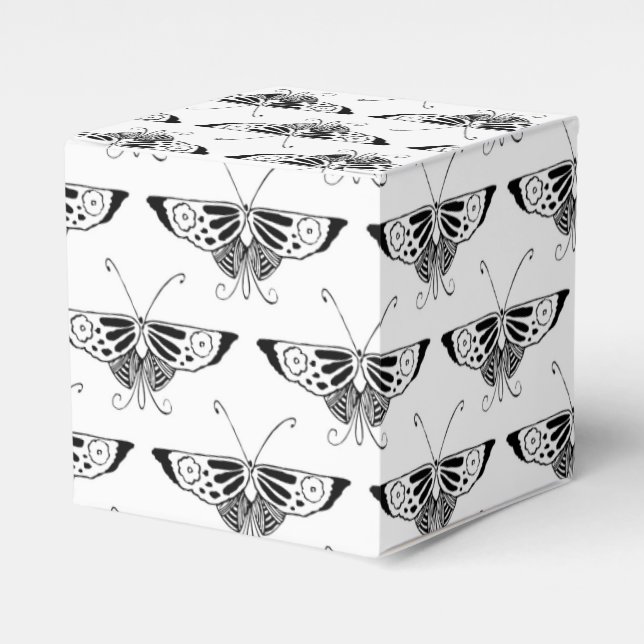 Stylised Deco butterfly  - white and black Favour Box (Front Side)
