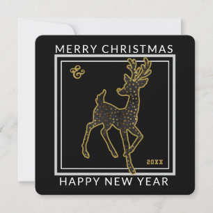 Stylised Deer in Black & Gold Christmas Holiday Card