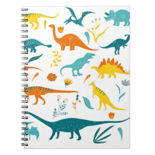 Stylised dinosaurs, floral elements, cute. notebook