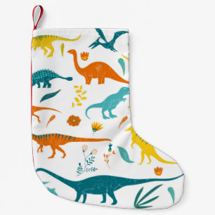 Stylised dinosaurs, floral elements, cute. small christmas stocking