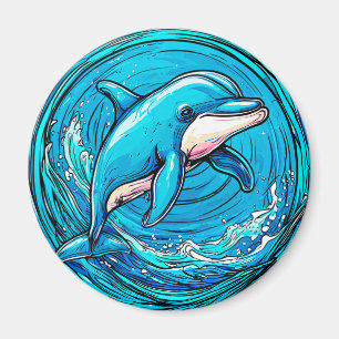 Stylised dolphin swimming magnet