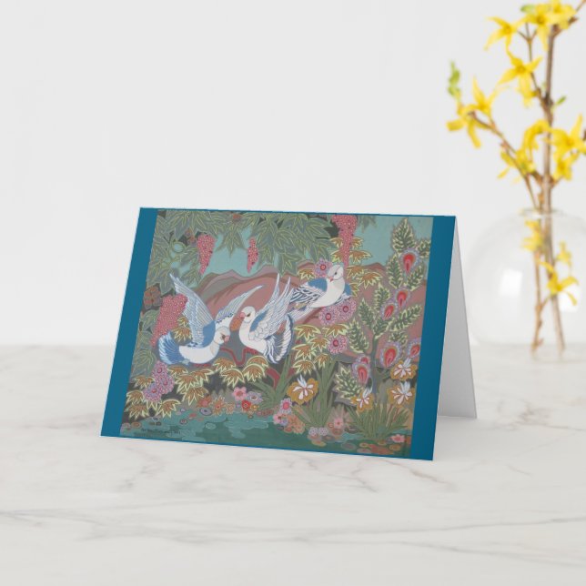 Stylised Doves in Blooming Garden Card (Yellow Flower)