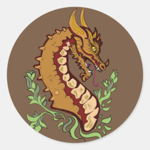 Stylised Dragon Classic Round Sticker