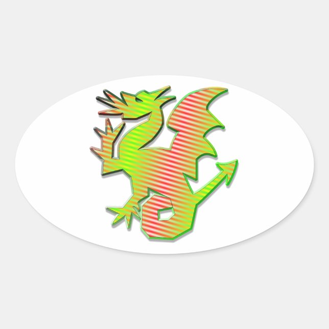 Stylised Dragon Oval Sticker (Front)