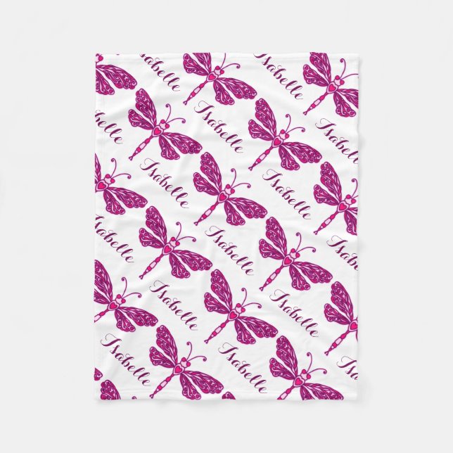 Stylised dragonfly pink name patterned blanket (Front)