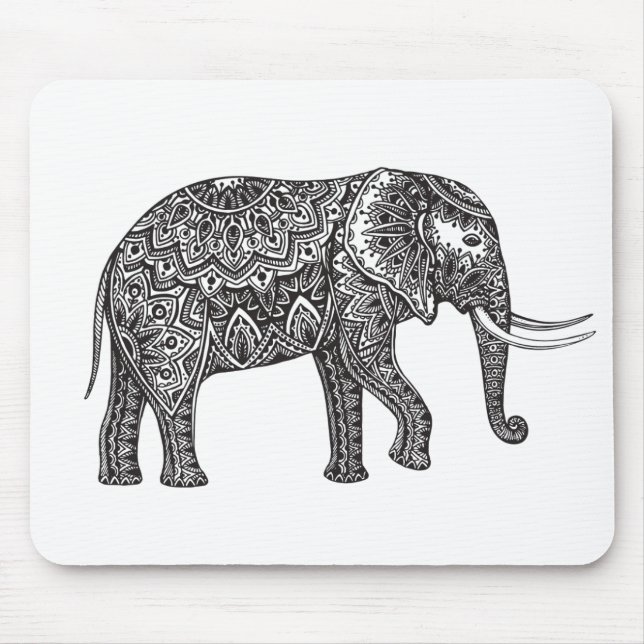 Stylised Fantasy Elephant Doodle Mouse Mat (Front)