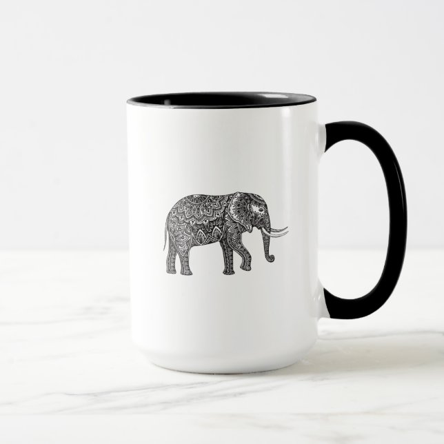 Stylised Fantasy Elephant Doodle Mug (Right)