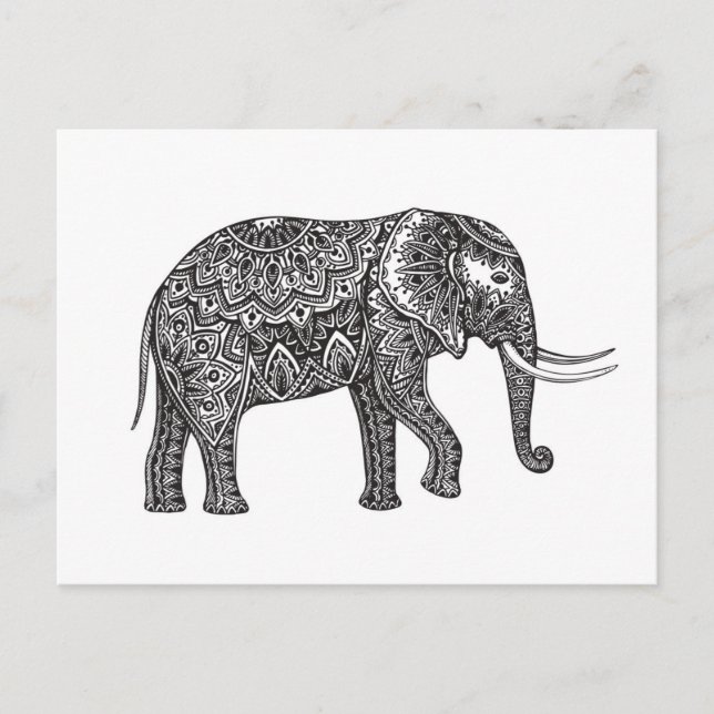 Stylised Fantasy Elephant Doodle Postcard (Front)
