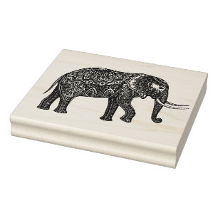 Stylised Fantasy Elephant Doodle Rubber Stamp
