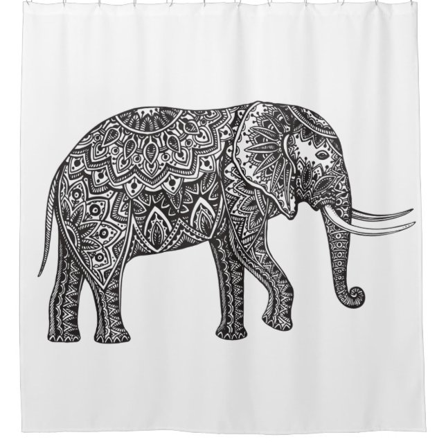 Stylised Fantasy Elephant Doodle Shower Curtain (Front)