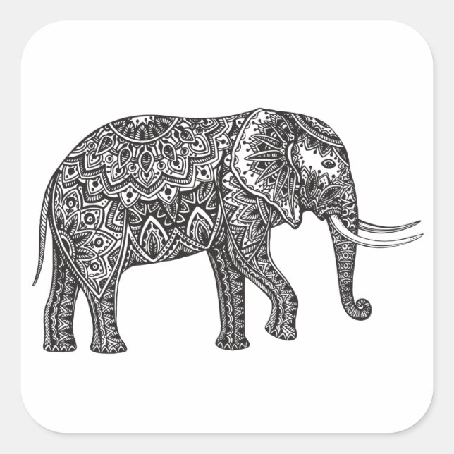 Stylised Fantasy Elephant Doodle Square Sticker (Front)