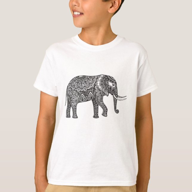 Stylised Fantasy Elephant Doodle T-Shirt (Front)